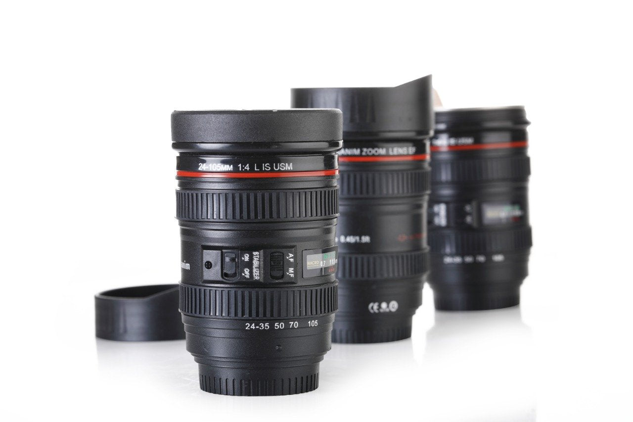 0720 Camera Lens Shaped Coffee Mug Flask With Lid Wukusy