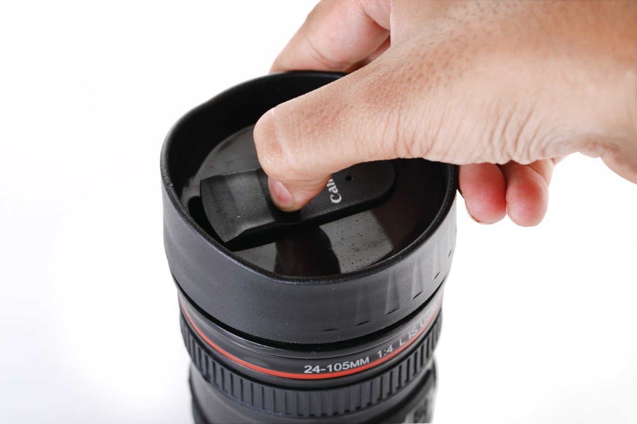 0720 Camera Lens Shaped Coffee Mug Flask With Lid Wukusy