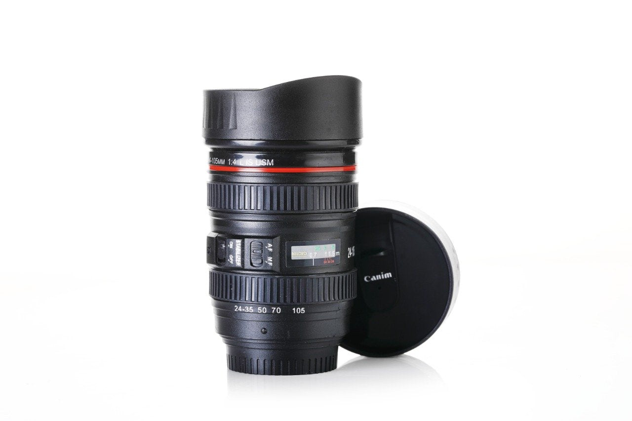 0720 Camera Lens Shaped Coffee Mug Flask With Lid Wukusy