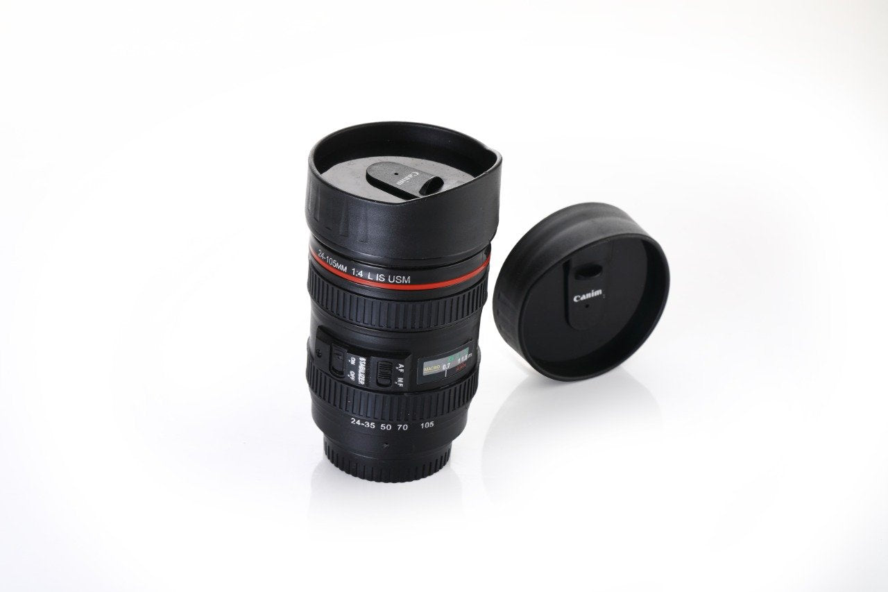 0720 Camera Lens Shaped Coffee Mug Flask With Lid Wukusy