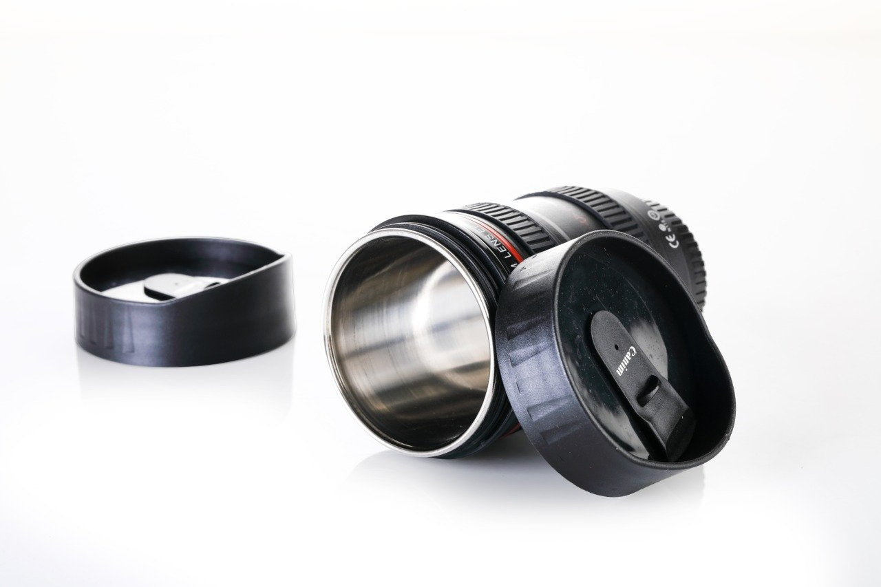 0720 Camera Lens Shaped Coffee Mug Flask With Lid Wukusy