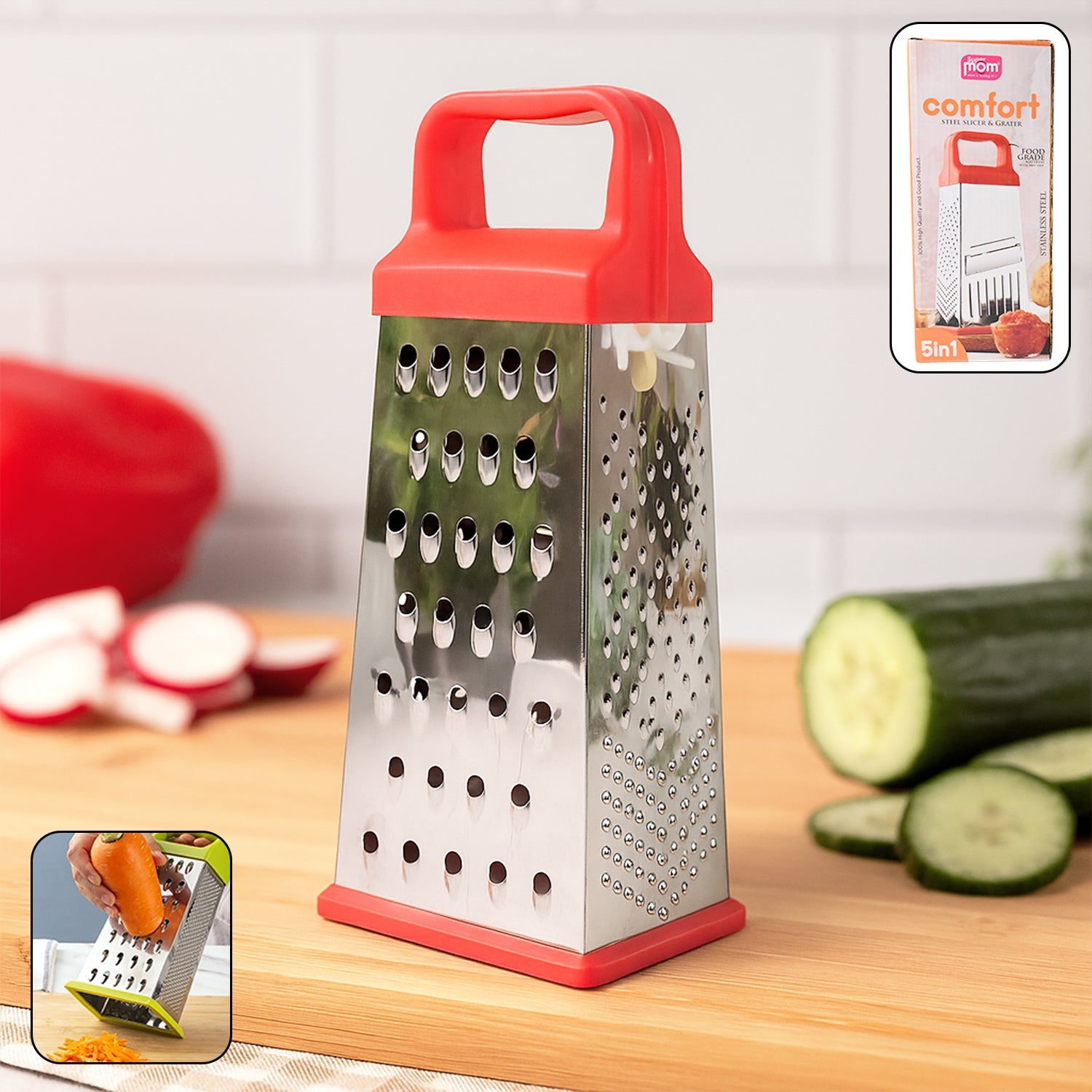Supermom 5-in-1 Comfort Stainless Steel Grater And Slicer Wukusy