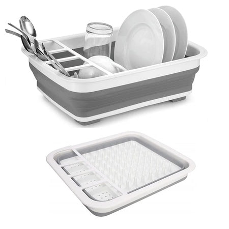 0804 Collapsible Folding Silicone Dish Drying Drainer Rack With Spoon Fork Knife Storage Holder Wukusy
