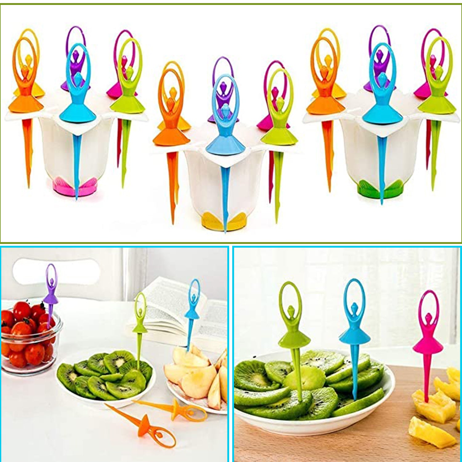 2046 Dancing Doll Fruit Fork Cutlery Set With Stand Set Of 6. Wukusy