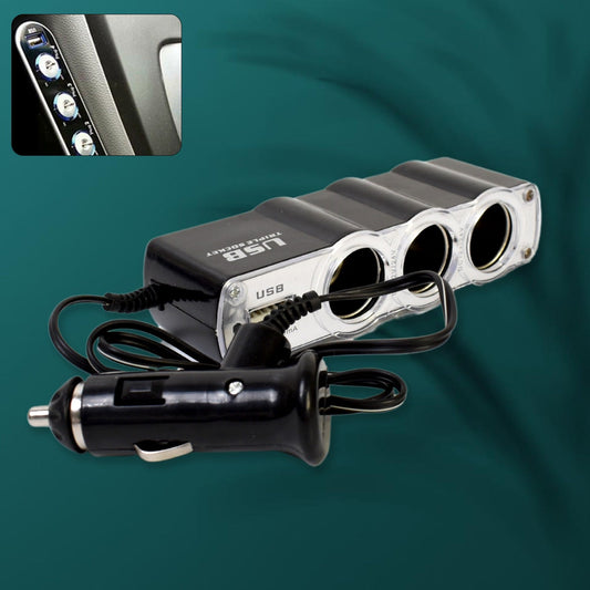 Triple 3 Way Car 12v Lighter Socket Splitter Usb Charger Power Adapter Wukusy