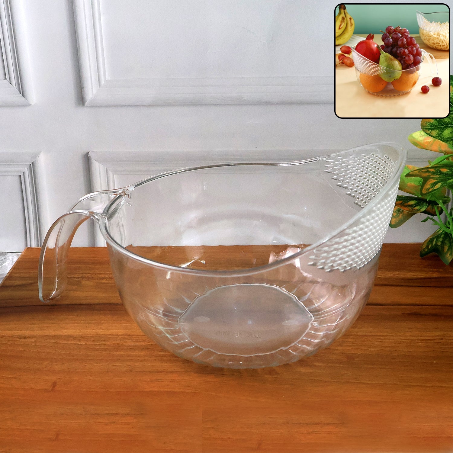Supermom Multipurpose Transparent Plastic Bowl  Basket With Handle (1 Pc) Wukusy