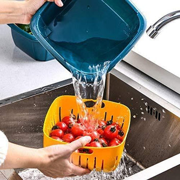 2355 Double Layer Food Drainer Washing Basket With Collapsible Strainers Colander Wukusy