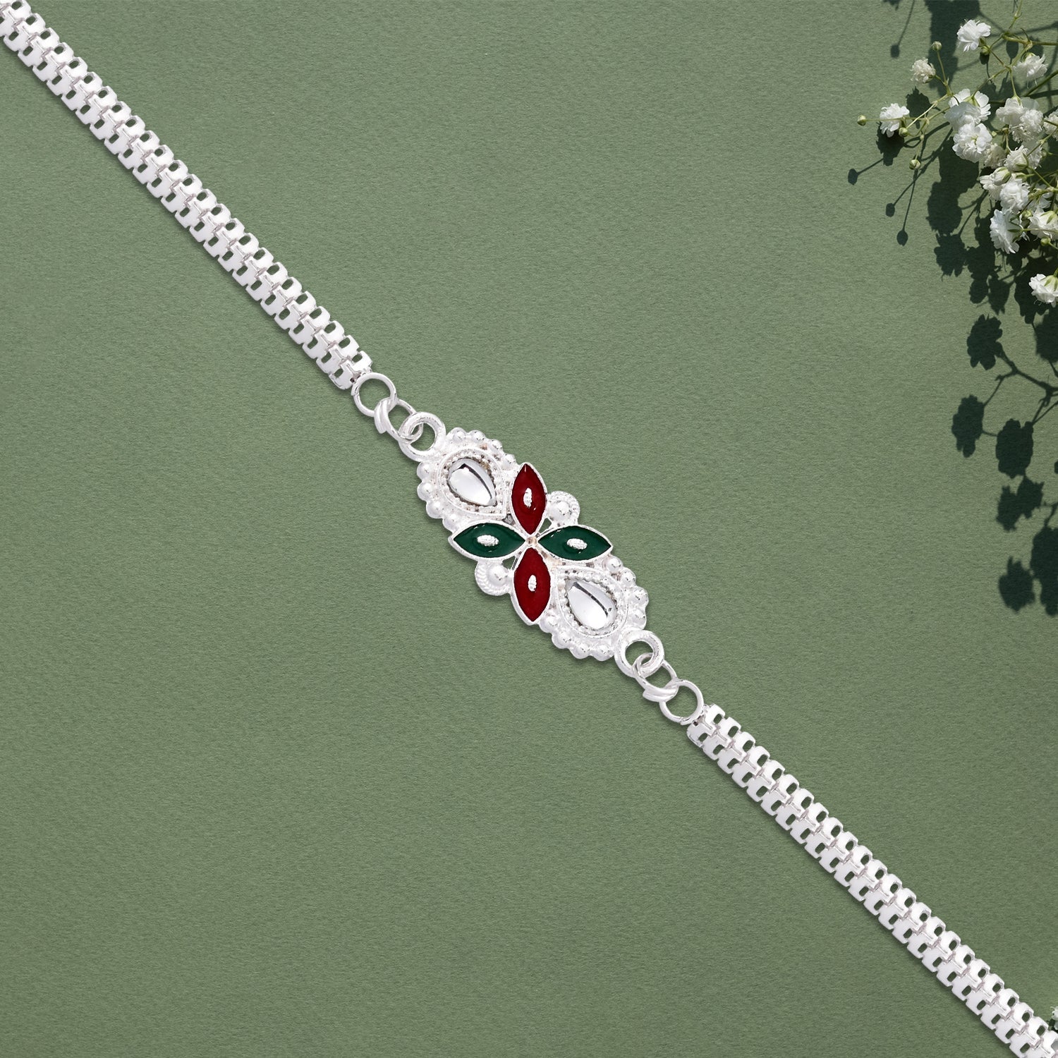 Stylish Silver Chain Rakhi Wukusy