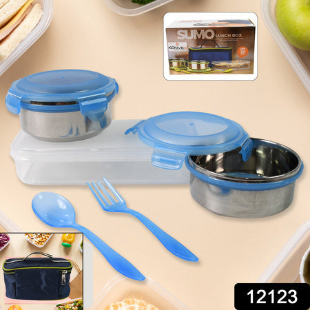 Sumo Lunch Box With Lunch Bag Plastic Lunch Box  Plastic Spoon Fork (2 Pc Set  With Lunch Box) Wukusy