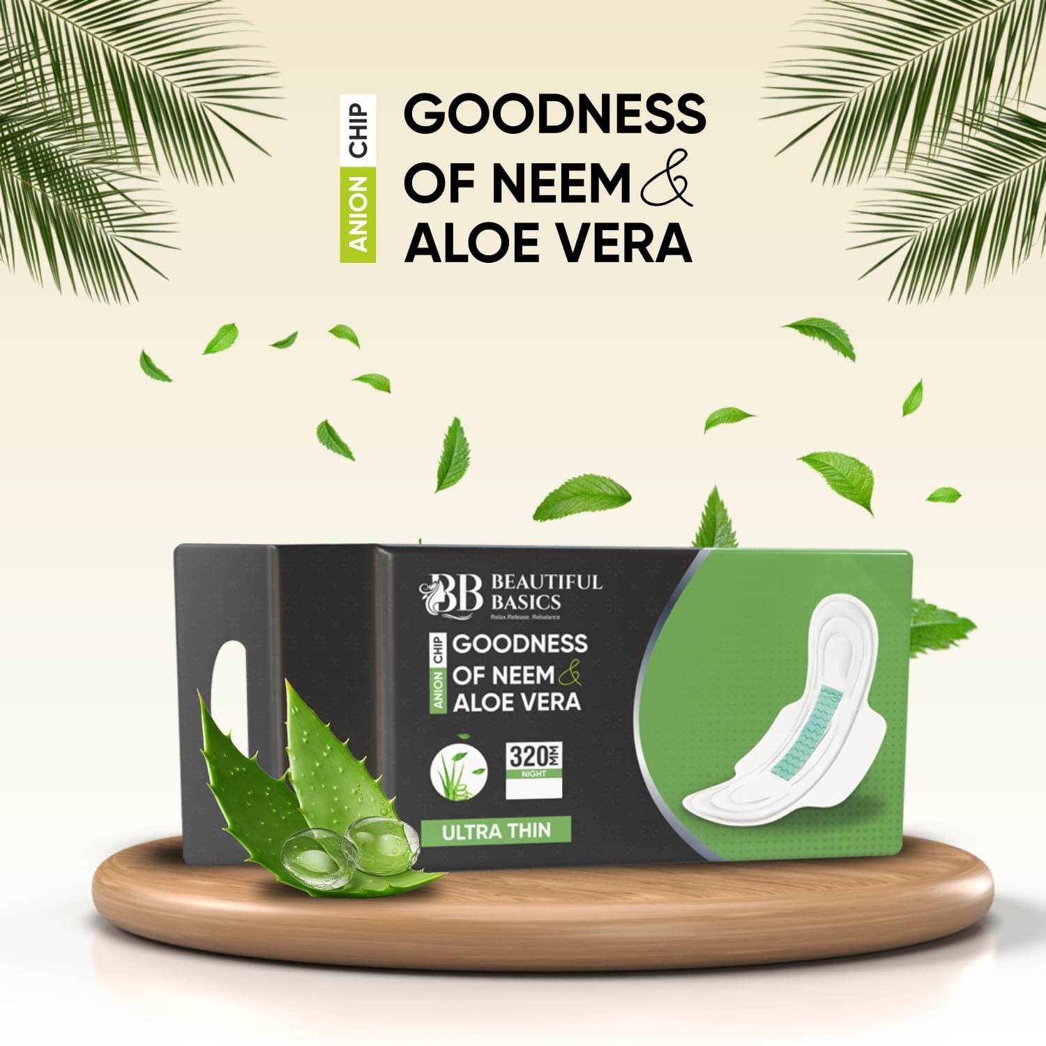 0982 Sanitary Pads For Women With Goodness Of Neem  Aloe Vera  Ultra Thin  Leakage Protection  Ph Balance  With Antibacterial Anion Chip  5x More Absorbance (320 Mm  32 Pads) Wukusy