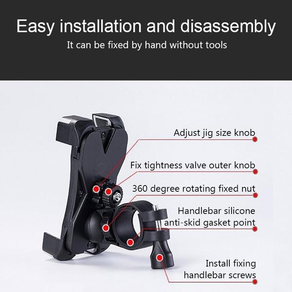 1456 Bike Phone Mount Anti Shake And Stable Cradle Clamp With 360 Rotation Wukusy