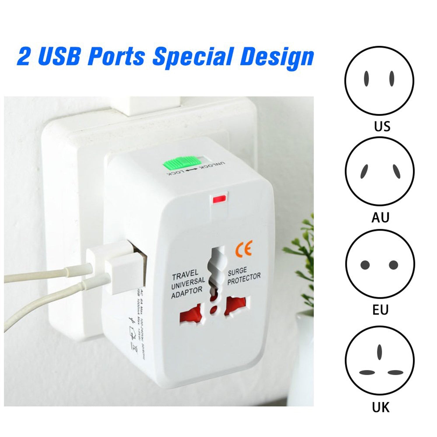 12671 All-in-one Universal Worldwide Travelling Ac Adaptor Plug (Au  Uk  Us  Eu) International Power Charger Electric Usb Power Plug Socket Adapter Converter (1 Pc) Wukusy