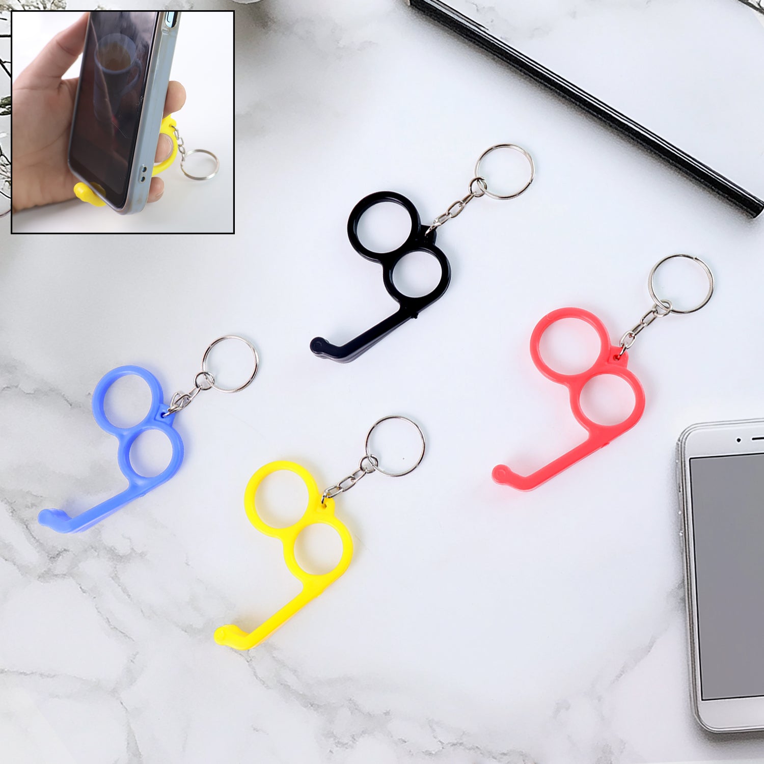 2-in-1 Plastic Dual-finger Mobile Stand Cum Keyring  (1 Pc Mixed Color) Wukusy