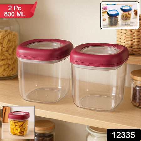 Transparent Twist Lock Kitchen Storage Container Set (Approx 800ml  2pc) Wukusy