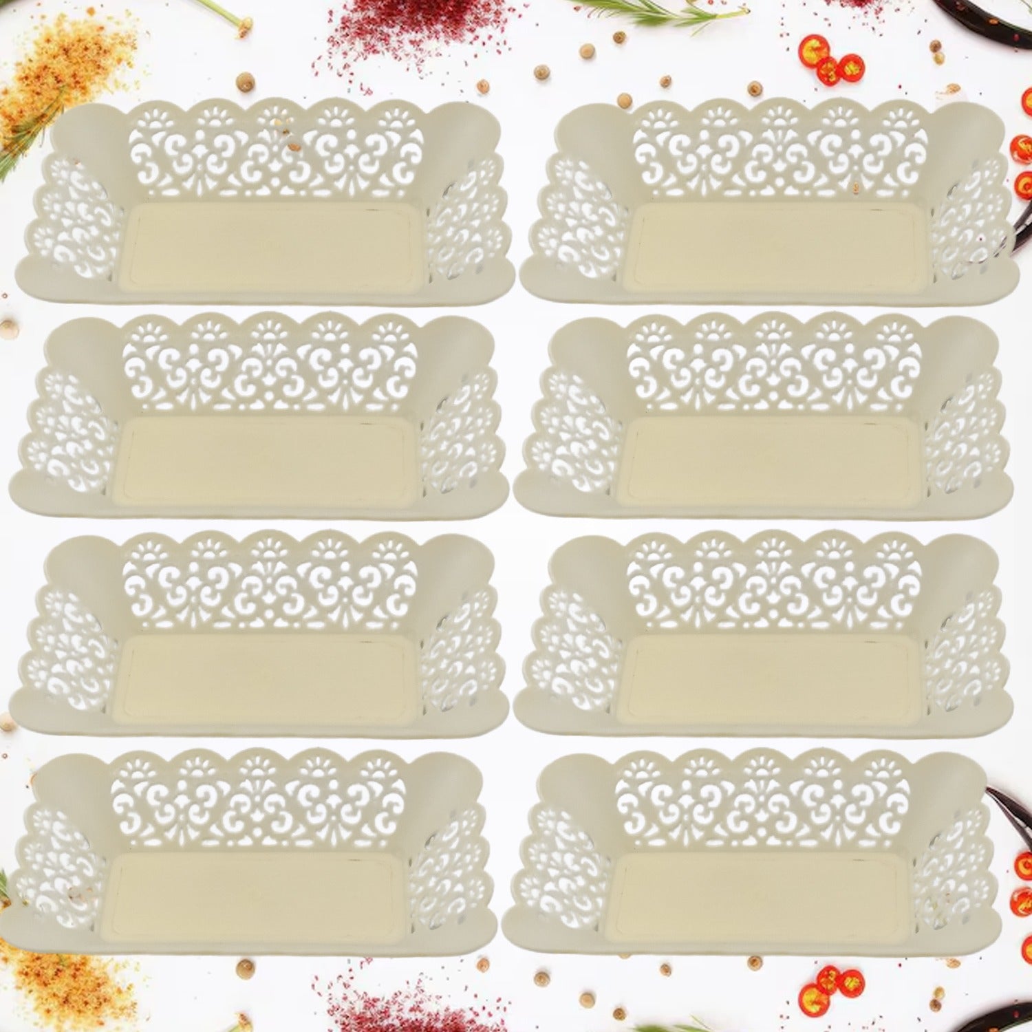 10033 Rectangle Plastic Dinner Plate Snacks  Breakfast Restaurant Serving Trays Home School Coffee Hotel Kitchen Office (8 Pcs Set) Wukusy