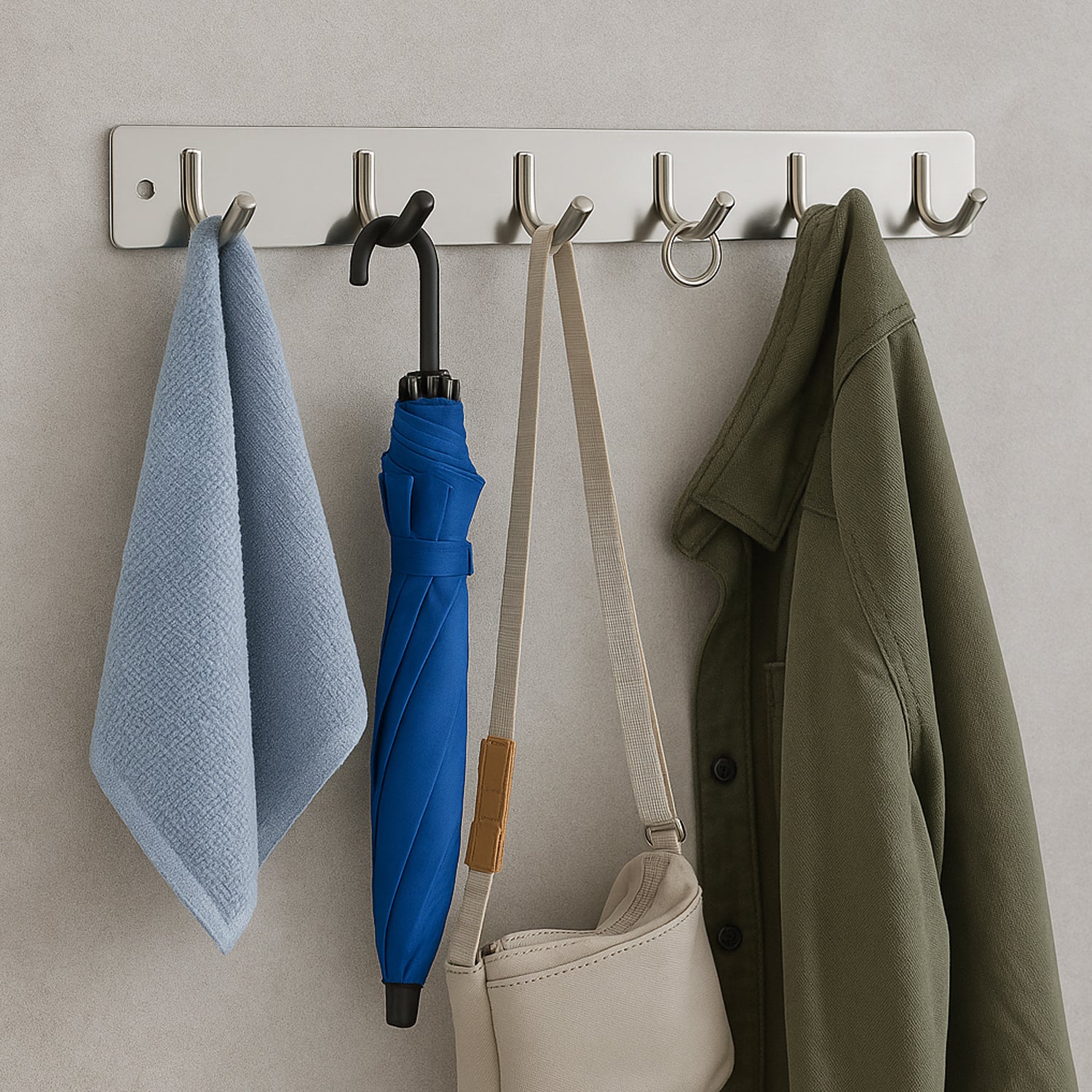 Stainless Steel Wall Mounted Coat 6 Hook Rack (32x3  1pc) Wukusy