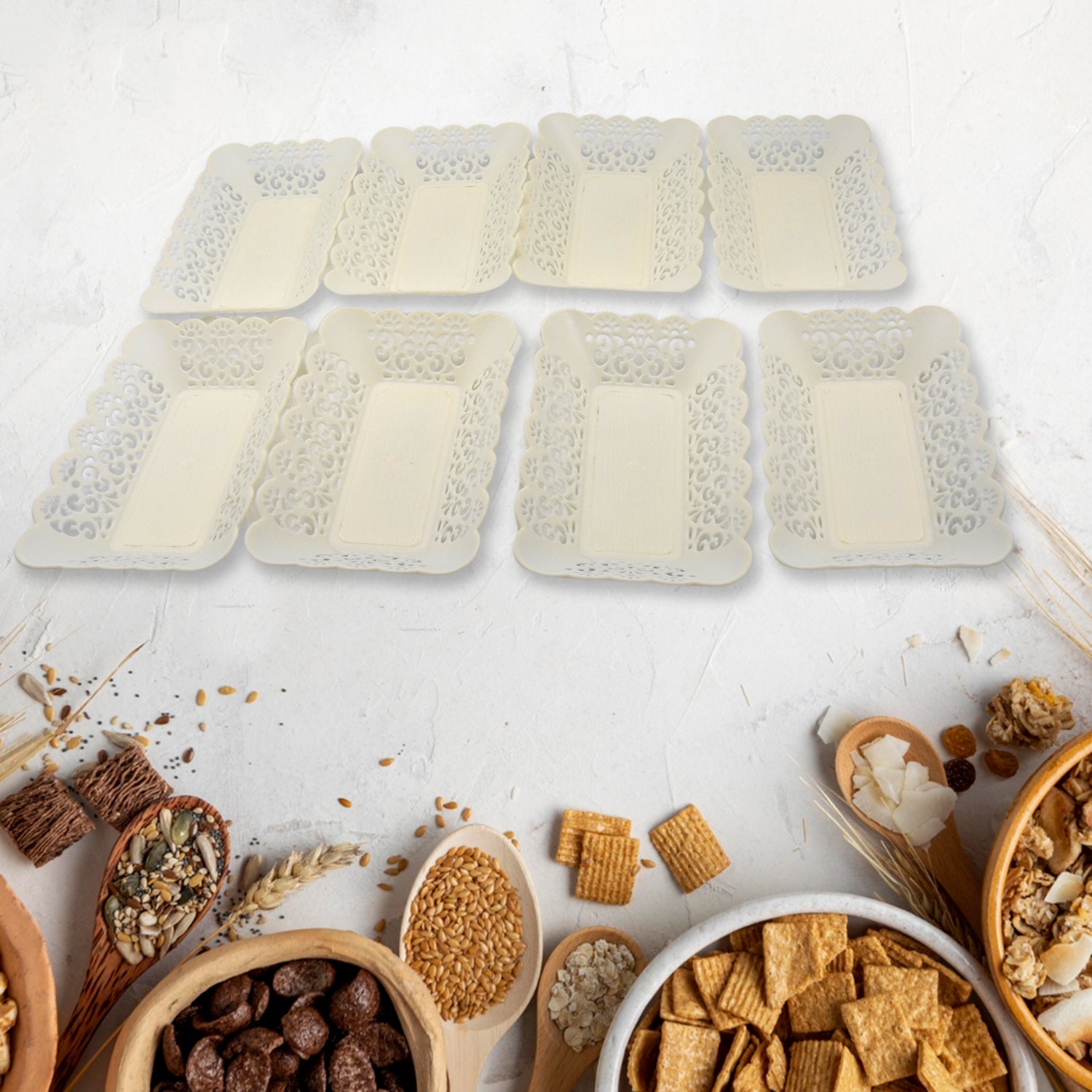 10033 Rectangle Plastic Dinner Plate Snacks  Breakfast Restaurant Serving Trays Home School Coffee Hotel Kitchen Office (8 Pcs Set) Wukusy