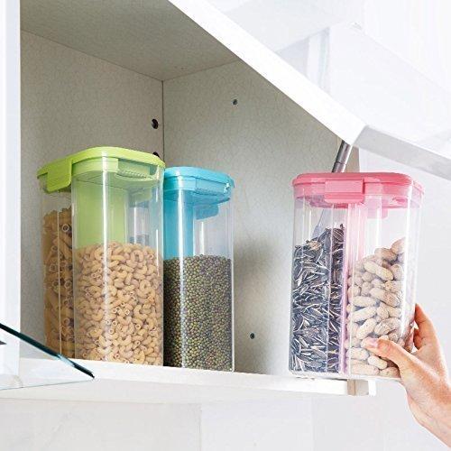 2147 Plastic 2 Sections Air Tight Transparent Food Grain Cereal Storage Container (2 Ltr) Wukusy
