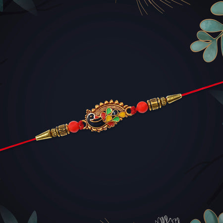 Stylish Rakhi With Gold-toned Leaf Dial Wukusy