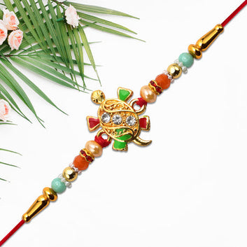 Tortoise Design Rakhi With Stones  Colorful Beads Wukusy