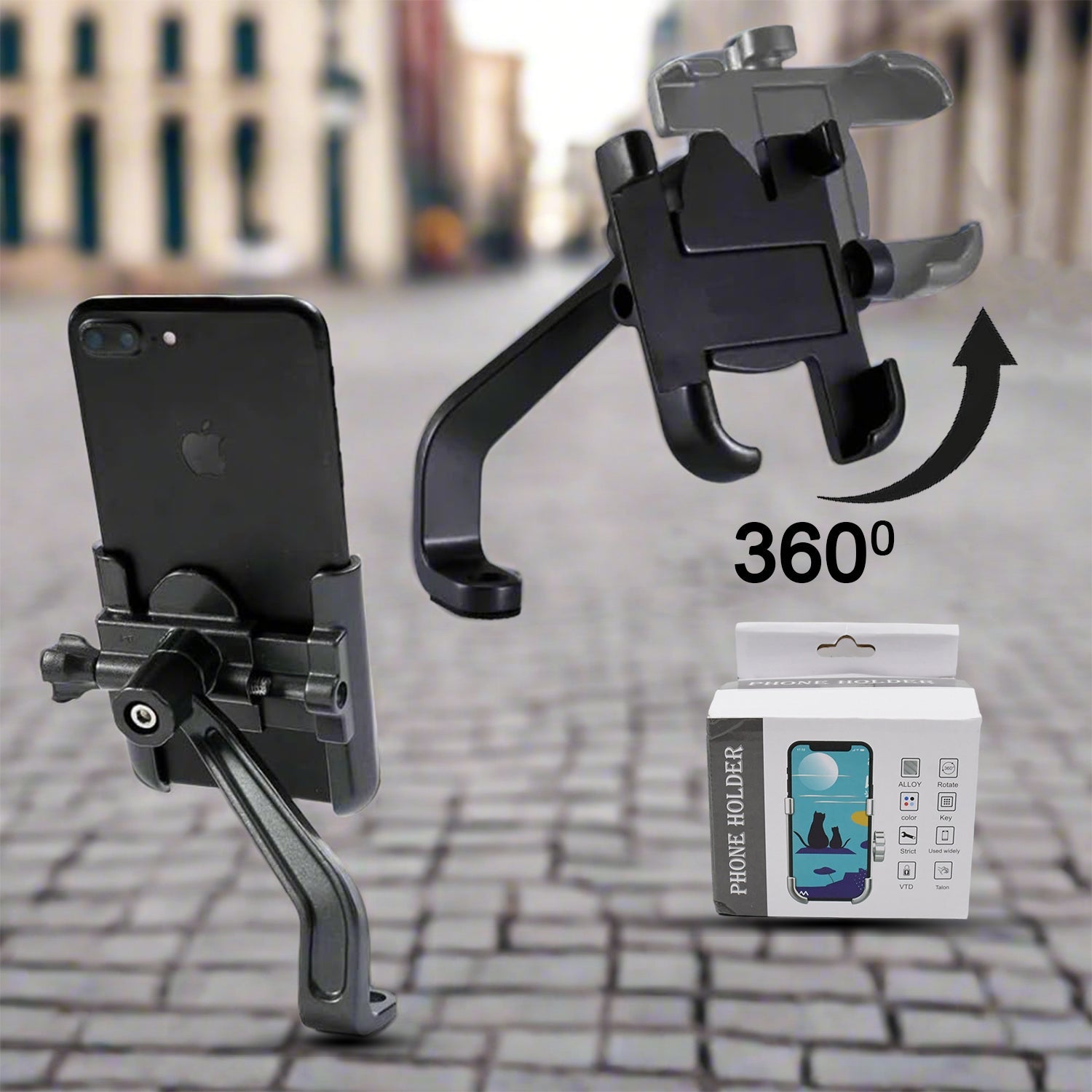 12674 Full Metal Body Bike  Scooty 360 Degree Rotating Mobile Holder Stand For Bicycle Motorcycle Scooty For Maps And Gps Navigation Fits All Smartphones (1 Pc) Wukusy