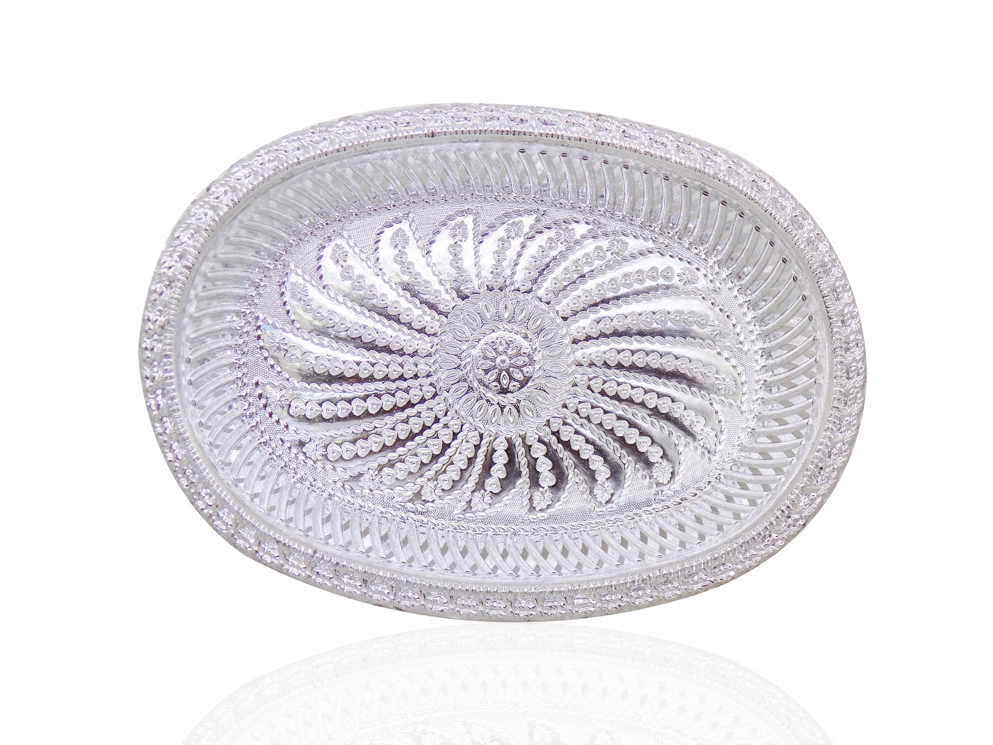 2090 Multipurpose Royal Design Oval Silver Gift Tray Wukusy