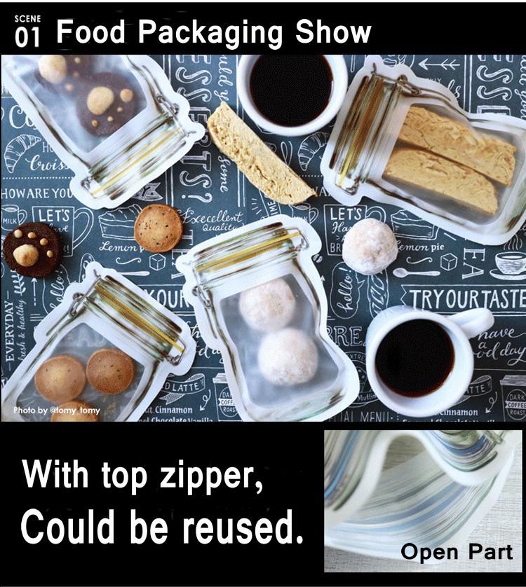 1073 Reusable Airtight Seal Plastic Food Storage Mason Jar Zipper (150ml) Wukusy