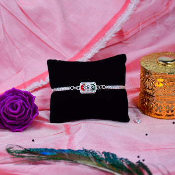 Trendy Geometric Rakhi With Linked Ring Design And Polished Chain Wukusy