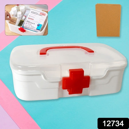 12734 Medical Box 1 Piece Indoor Outdoor Medical Utility Medicine Storage Box Detachable Tray Medical Box Multi Purpose Regular Medicine First Aid Box With Handle  Transparent Lid Wukusy