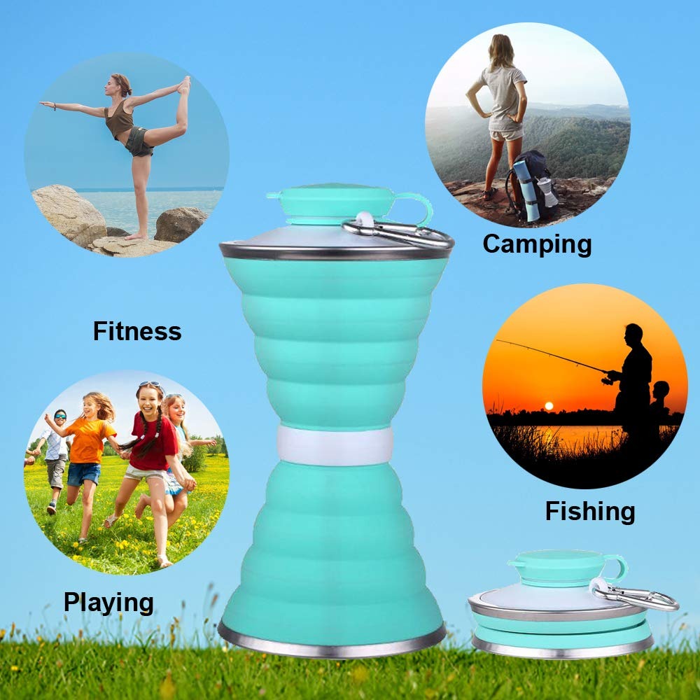1385 Silicone Traveling Water Bottle Bpa Free - Leak Proof Lightweight Collapsible - Small Folding Refillable And Space Saver For Camping Gym Sports Hiking Biking Yoga Outdoor Wukusy