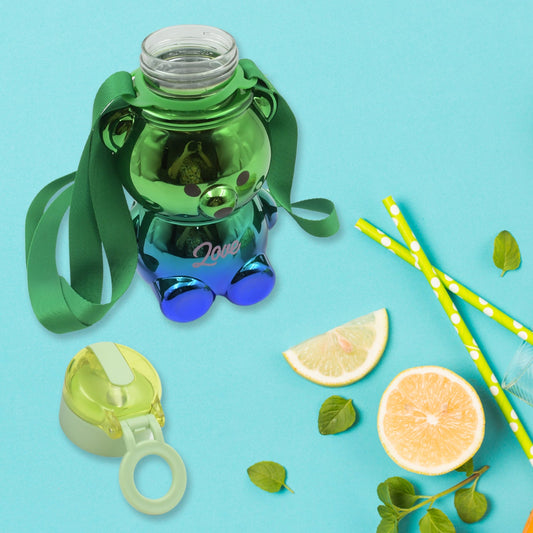 12548  Cute Plastic Water Bottle Straw Bottle With With Adjustable Shoulder Strap And Stickers Portable Drinking Cup Water Bottle For Kids Wukusy