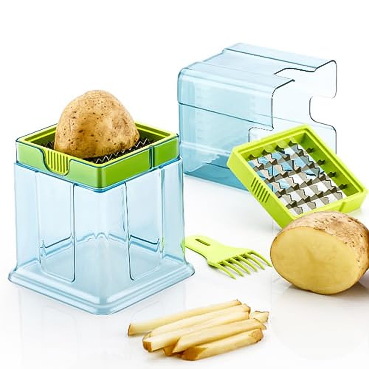 2 In 1 Potato Chipser  Slicer French Fries Maker Finger Chips  Plastic  Two Blades Finger Chips Cutter For Kitchen Accessoryvegetable Fruit Slicer (1 Pc) Wukusy