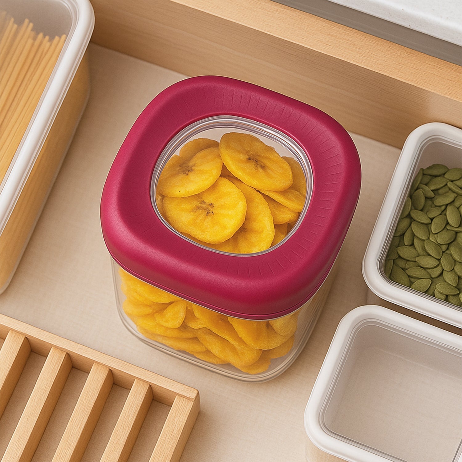 Transparent Twist Lock Kitchen Storage Container Set (Approx 800ml  2pc) Wukusy