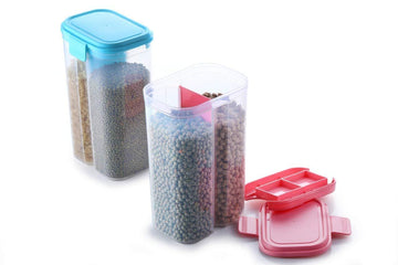 2147 Plastic 2 Sections Air Tight Transparent Food Grain Cereal Storage Container (2 Ltr) Wukusy