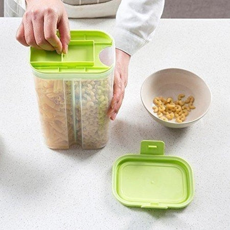 2146 Plastic 2 Sections Air Tight Transparent Food Grain Cereal Storage Container (2 Ltr) (With Box) Wukusy