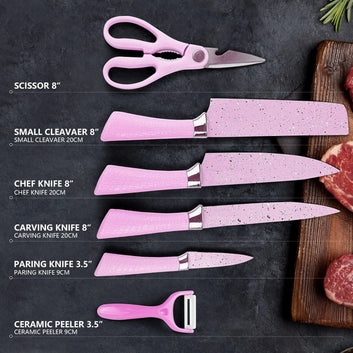 Stainless Steel Non Stick Ceramic Coating 6 Pcs Chef Kitchen Knife Set With Scissor  Peeler Wukusy