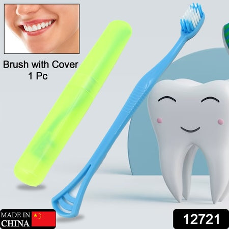 12721 2 In 1 Soft Toothbrush And Tongue With Toothbrush Cover Cleaner Scraper For Men And Women Kids Adults Plastic Toothbrush Cover  Case  Holder (1 Pc) Wukusy