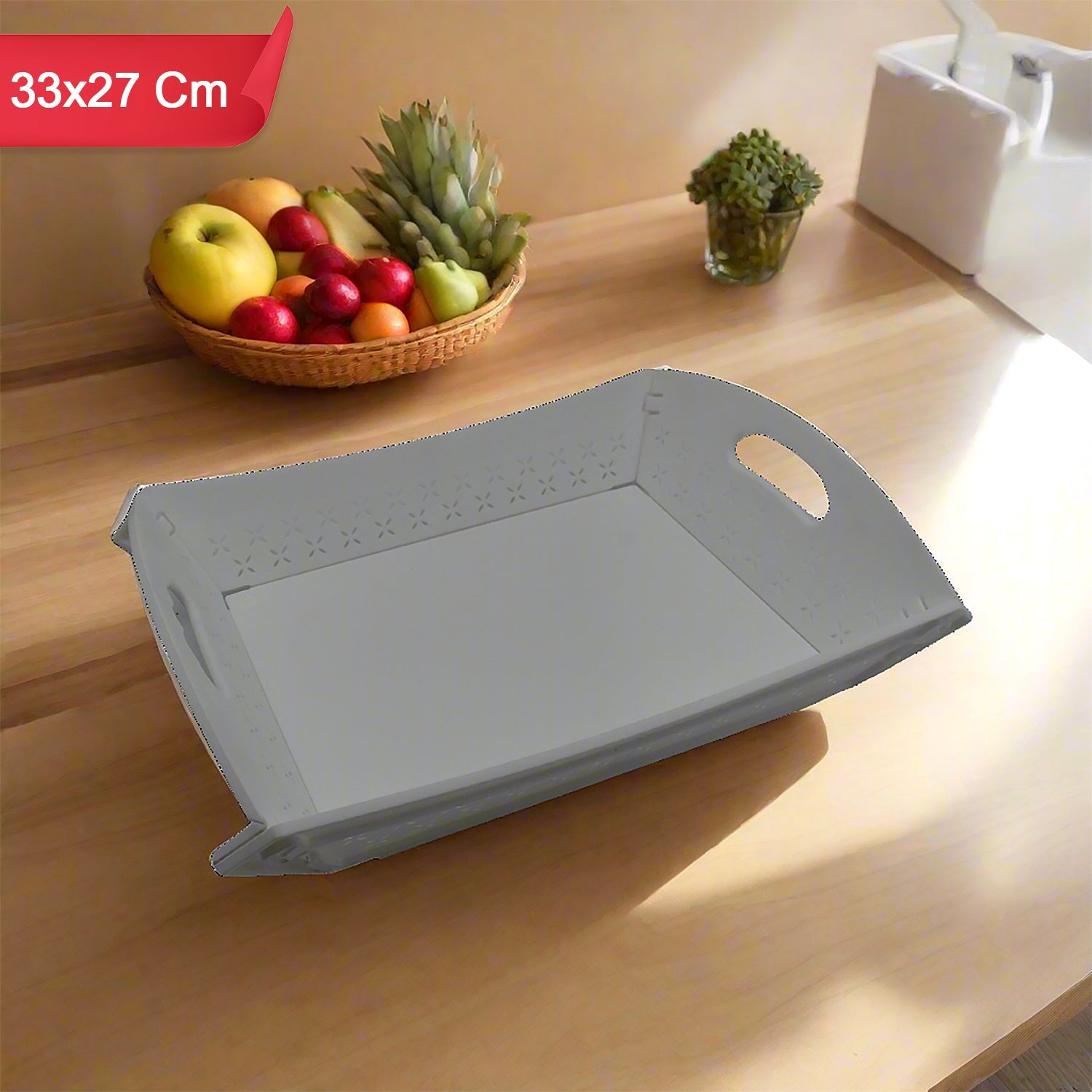 10018 Foldable Serving Tray Plastic Serving Traywith Handle Serving Tray For Food Kitchen Outdoors Restaurants (1 Pc) Wukusy