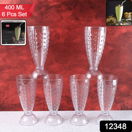 Supermom Transparent Plastic Milkshake Glass Set (400ml  6 Pc) Wukusy