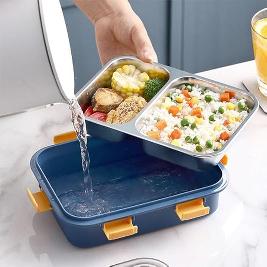Stainless Steel Lunch Box 2 Section Lunch Box With Spoon Wukusy
