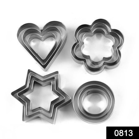 0813 Cookie Cutter Stainless Steel Cookie Cutter With Shape Heart Round Star And Flower (12 Pieces) Wukusy