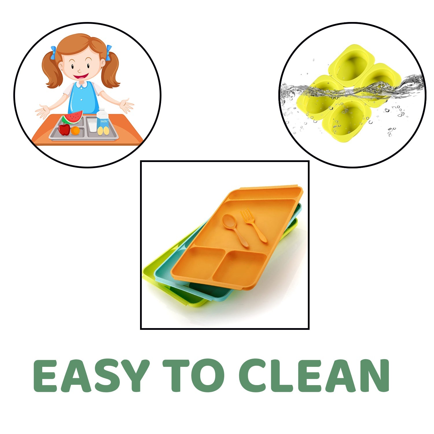 2037 4compartment Dish With Spoon And Fork(1 Dish Set With 1spoon And 1fork) Dinner Plate Plastic Compartment Plate Pav Bhaji Plate 4-compartments Divided Plastic Food Plate. Wukusy