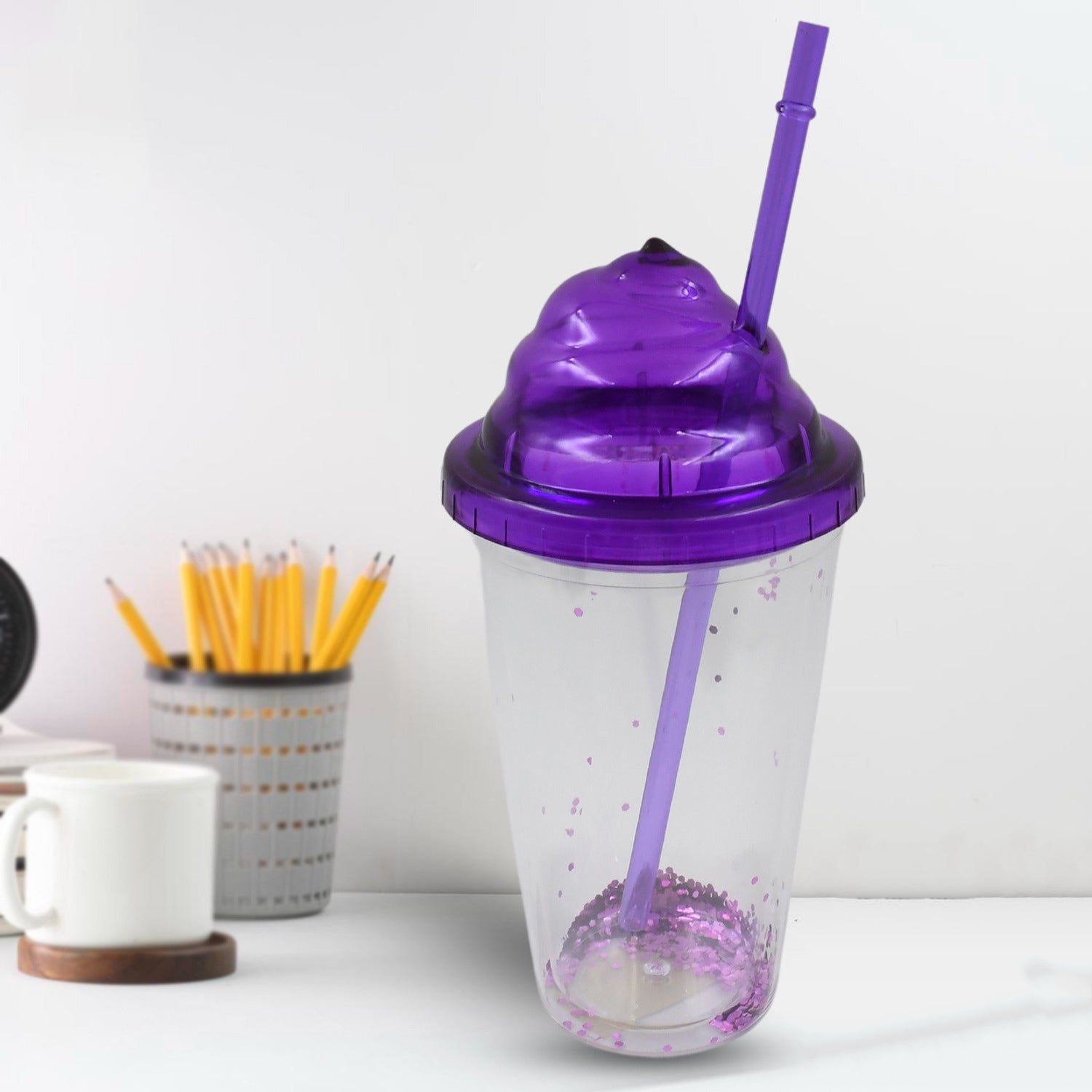 13131 High Quality Plasticcreative Cold Drink Cup  Tumble Reusable Tea Coffee Tumbler With Lid And Straw Double Wall Plastic Drinking Sport Bottletravel Tumbler (1 Pc  Mix Color) Wukusy