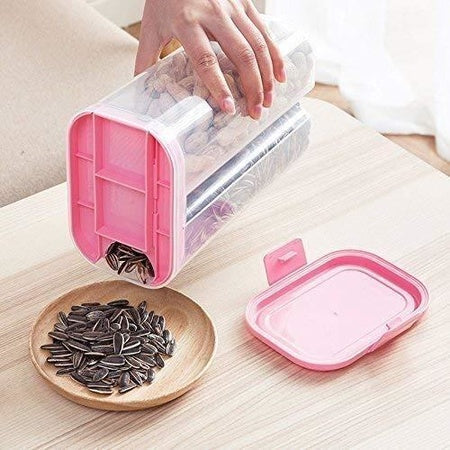 2147 Plastic 2 Sections Air Tight Transparent Food Grain Cereal Storage Container (2 Ltr) Wukusy