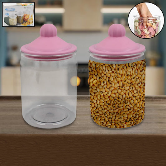 Transparent Kitchen Plastic Container Jar Set (2 Pcs Set  1100 Ml Approx) Wukusy