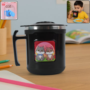 1 Pc Apex Cat Mug  250 Ml Stainless Steel Insulated Inner With Cute Cat Print Wukusy