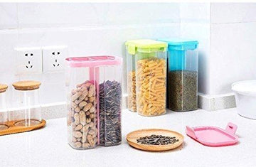 2146 Plastic 2 Sections Air Tight Transparent Food Grain Cereal Storage Container (2 Ltr) (With Box) Wukusy
