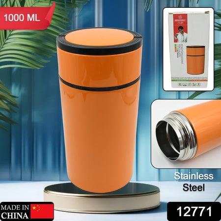 12771 Stainless Steel Water Bottle With Foldable Spoon  Handle Easy To Carry Leak Proof Rust Proof Hot  Cold Drinks Gym Sipper Bpa Free Food Grade Quality Steel Fridge Bottle For Office  Gym  School (1000 Ml) Wukusy