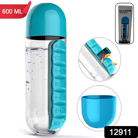 12911 Pill  Vitamin Bottle Water Bottle Multi Functional Use For Traveling  Outdoor Use Water Bottle Travelling Kit Summer Special Bottle (600 Ml   Mix Color ) Wukusy