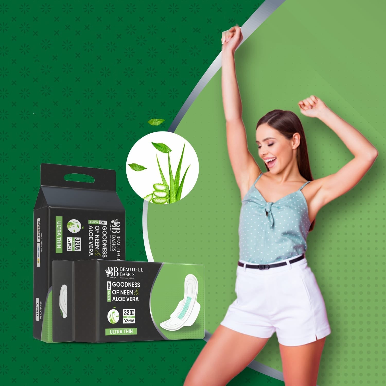 0982 Sanitary Pads For Women With Goodness Of Neem  Aloe Vera  Ultra Thin  Leakage Protection  Ph Balance  With Antibacterial Anion Chip  5x More Absorbance (320 Mm  32 Pads) Wukusy